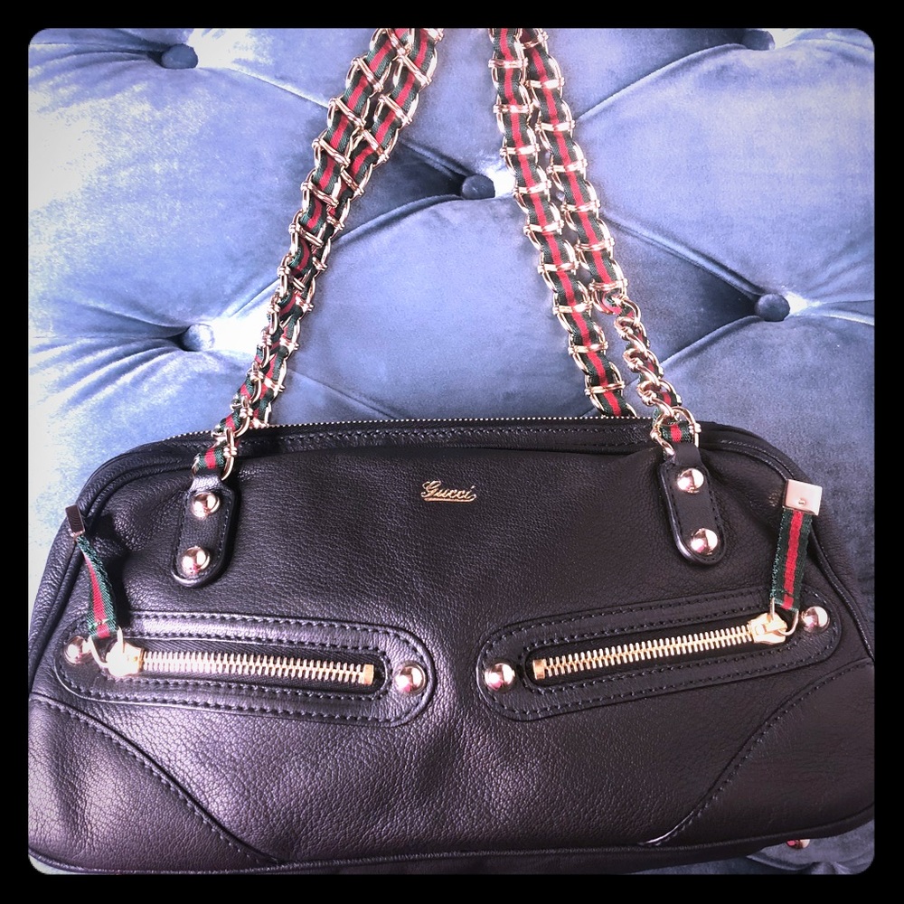 Gucci Leather Red and Green Ribbon Chain bag